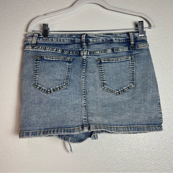 Casual Denim Short Skirt Lace-up Denim Skirt High Waist Hips-Wrapped Mini Skirt - Picture 7 of 14